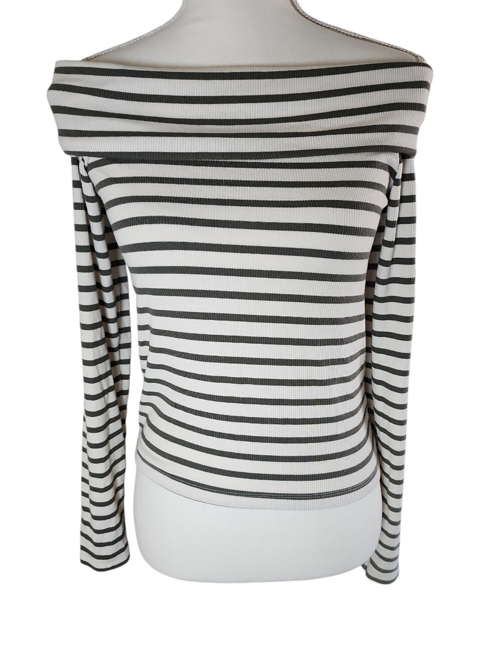 American Eagle Off The Shoulder Long Sleeve Striped Top Size Large